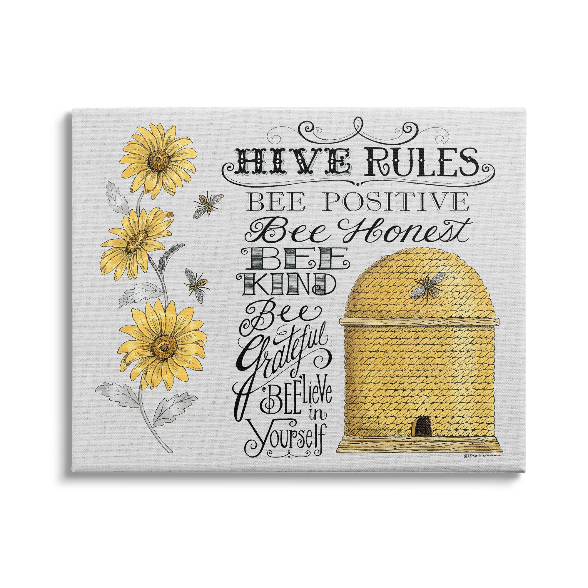 Stupell Industries Hive Rules Motivational Phrases Bee Puns Vintage Beehive Canvas Wall Art